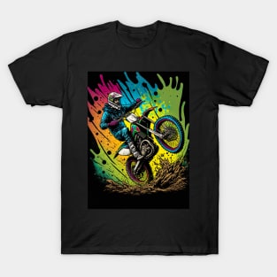 Dirt Bike With colorful Paint Splash Design T-Shirt